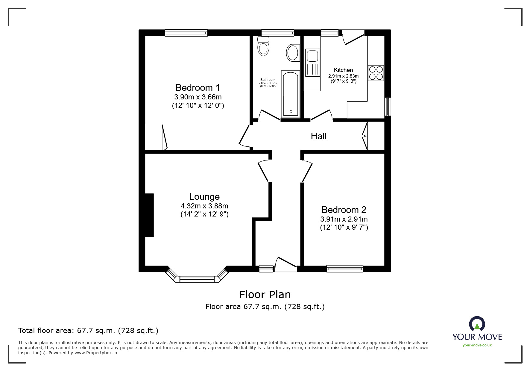 Floorplan of 2 bedroom Flat to rent, Holyhead Road, Oakengates, Shropshire, TF2