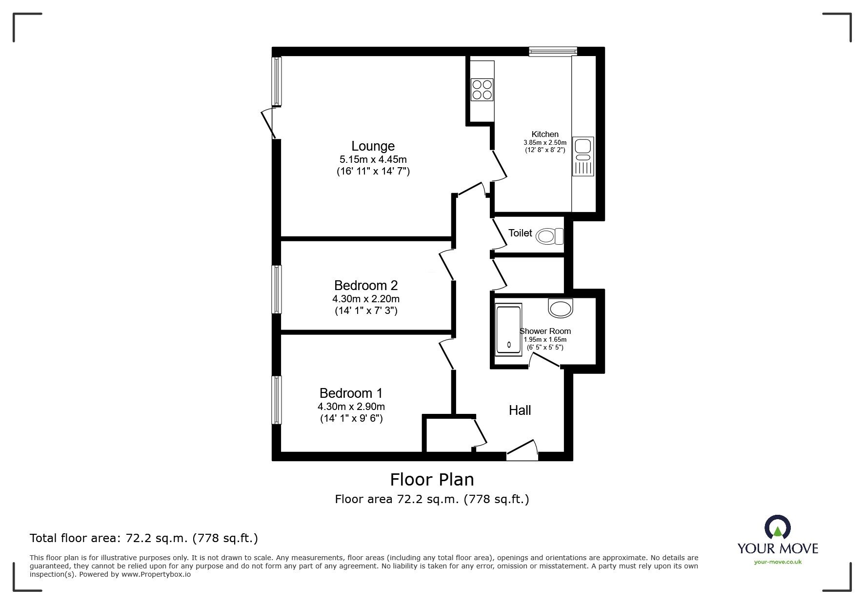 Floorplan of 2 bedroom Flat for sale, Okement Drive, Wolverhampton, West Midlands, WV11