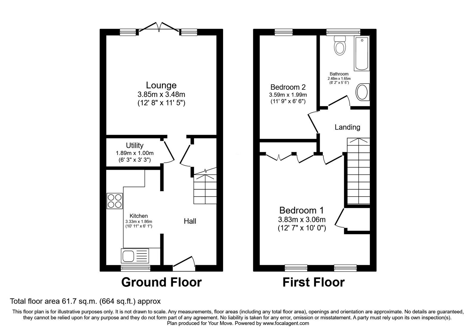 Floorplan of 2 bedroom Mid Terrace House for sale, Cardinals Close, Donnington Wood, Shropshire, TF2