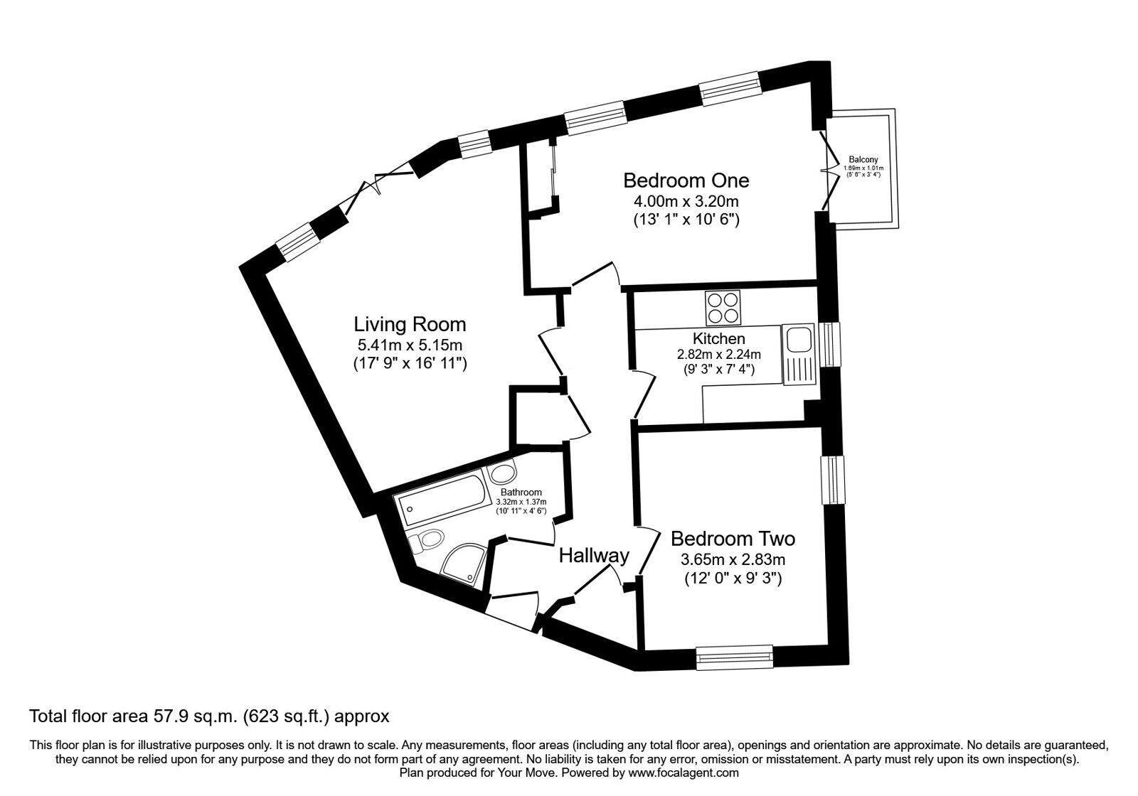 Floorplan of 2 bedroom Flat to rent, Bickerstaff Court, Wellington, Shropshire, TF1