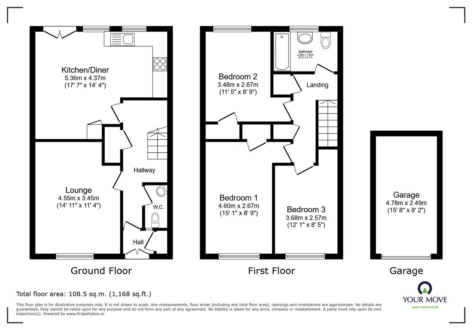 Floorplan of 3 bedroom Mid Terrace House for sale, Lawns Wood, Telford, Shropshire, TF3