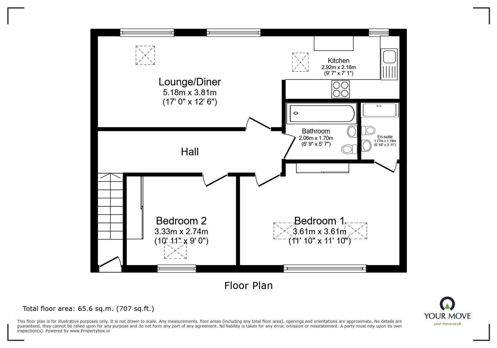 Floorplan of 2 bedroom Flat for sale, Watling Street, Wellington, Shropshire, TF1