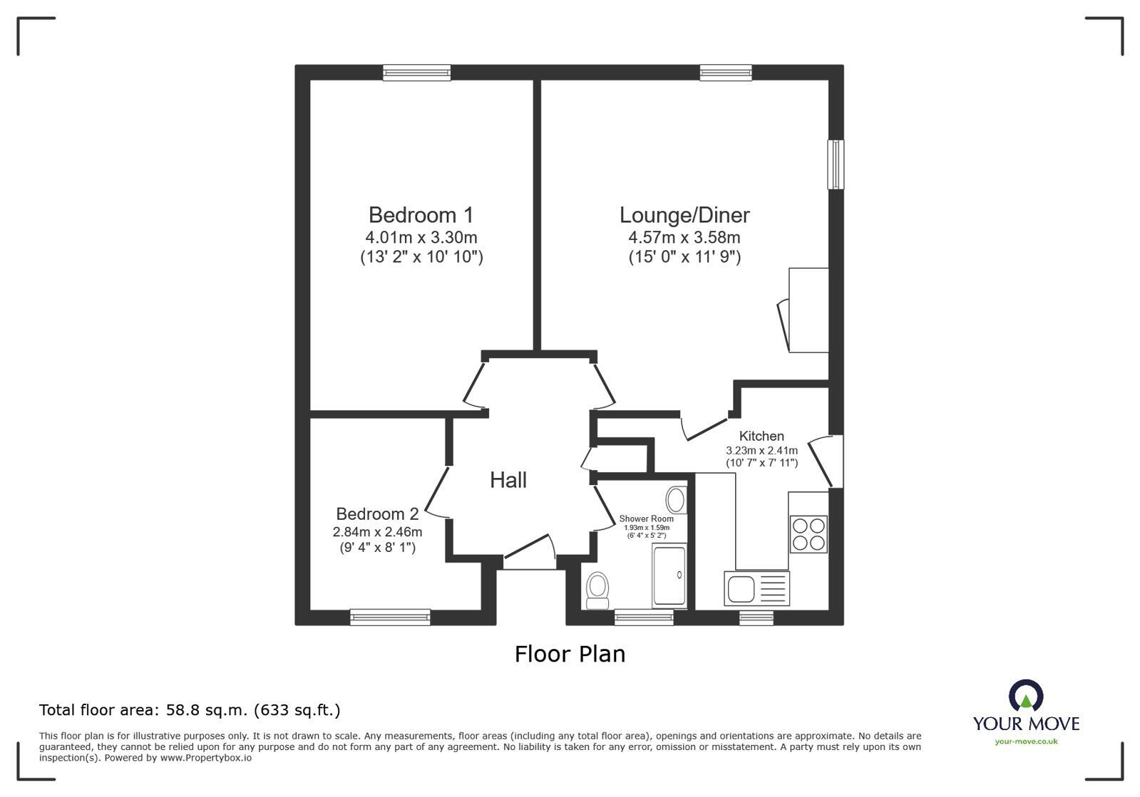 Floorplan of 2 bedroom Semi Detached Bungalow for sale, Talbot Road, Trench, Shropshire, TF2