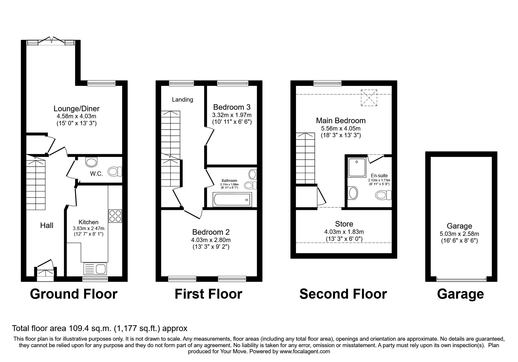Floorplan of 3 bedroom Mid Terrace House for sale, Burgess Road, Wellington, Shropshire, TF1