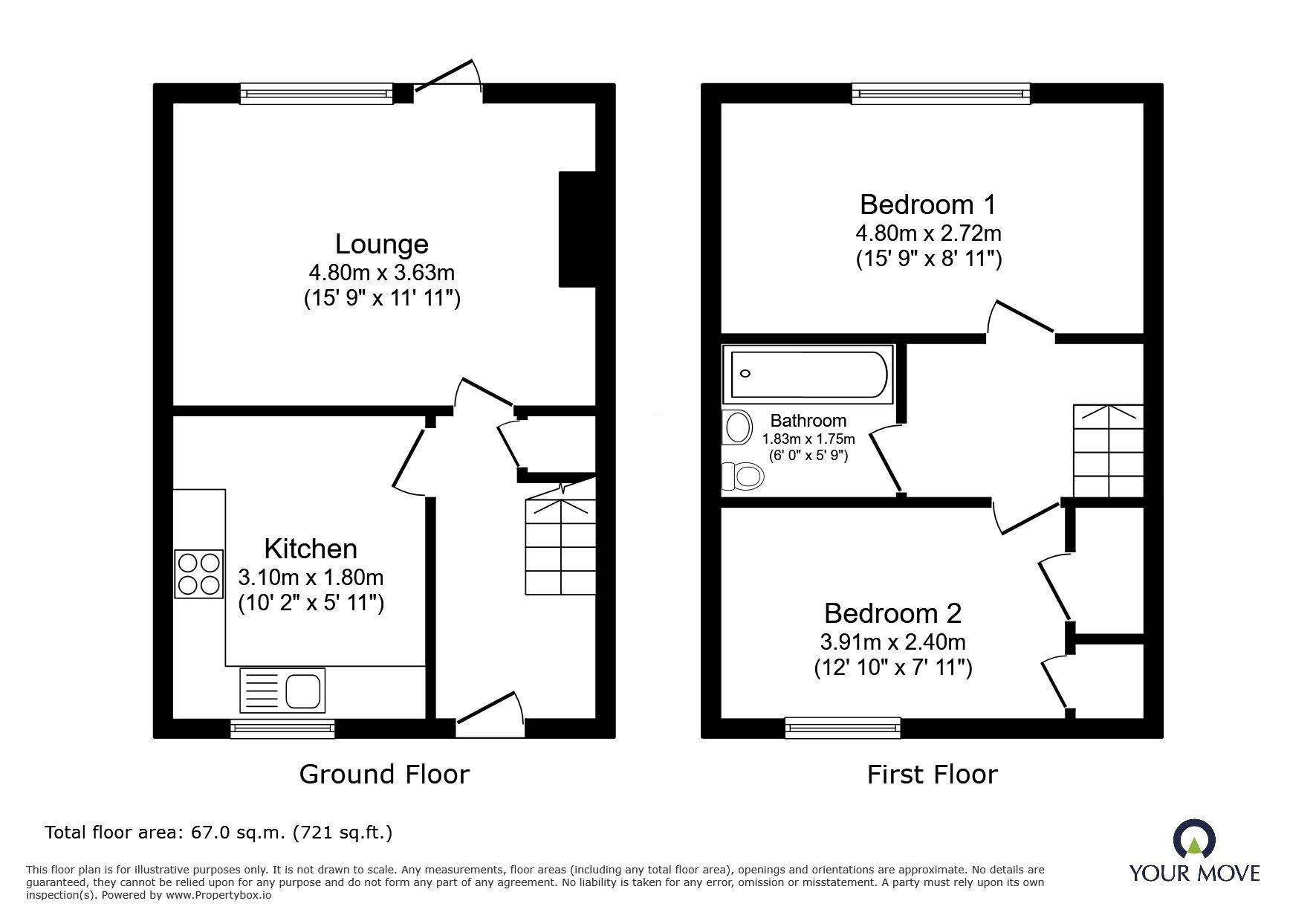 Floorplan of 2 bedroom Mid Terrace House for sale, Campion Drive, Donnington Wood, Shropshire, TF2