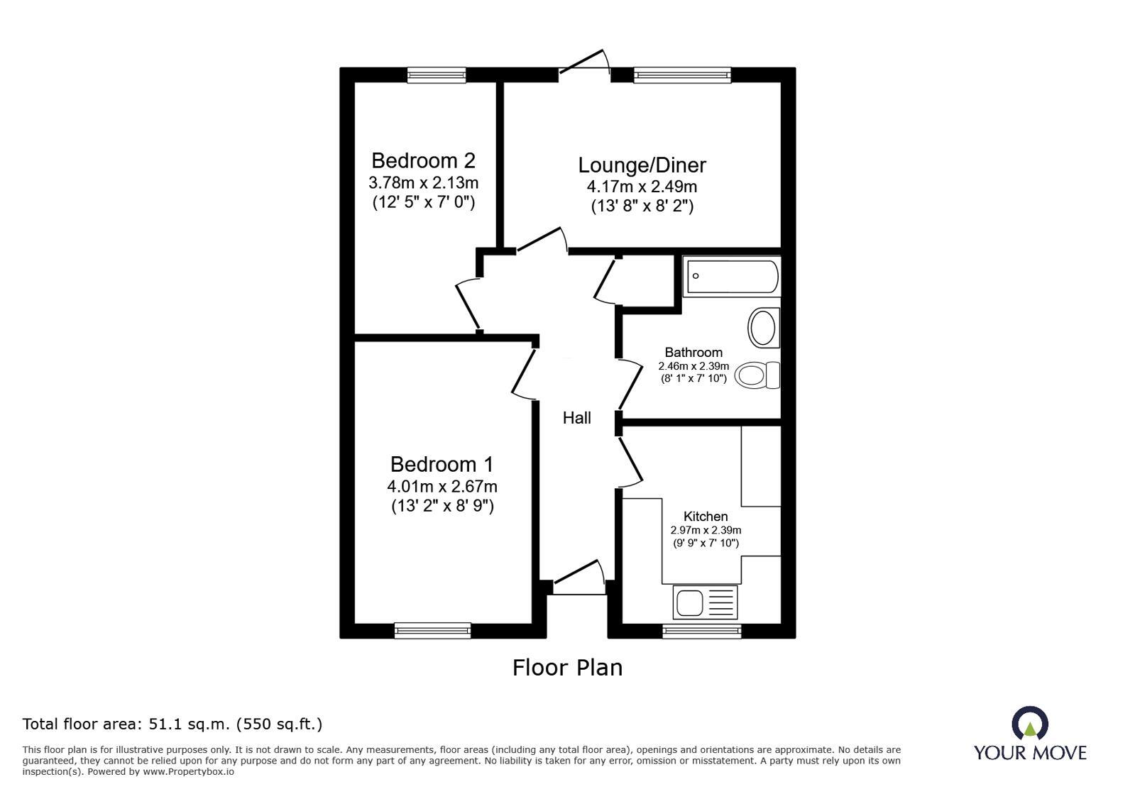 Floorplan of 2 bedroom Mid Terrace Bungalow for sale, Cart Gate, Wellington, Shropshire, TF1