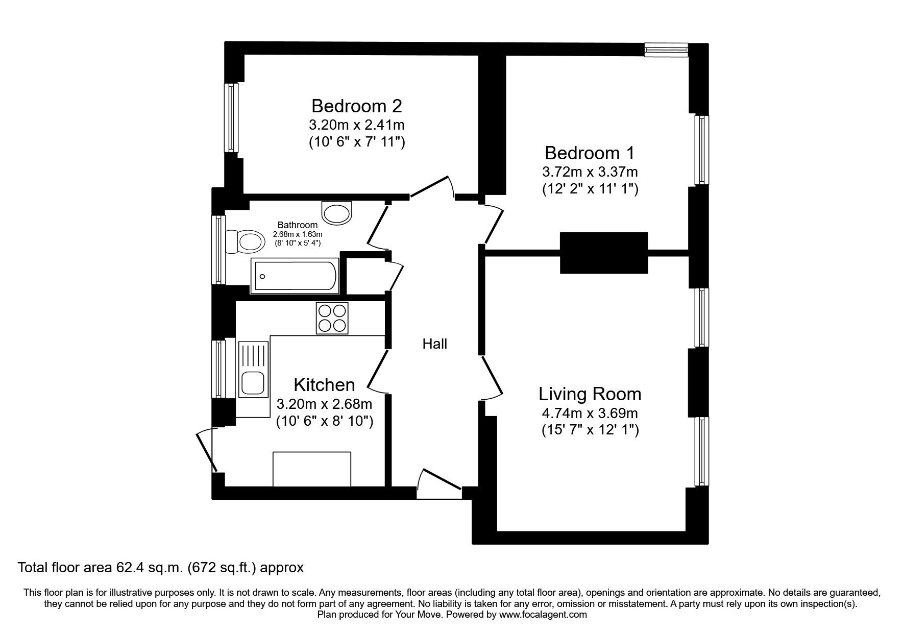 Floorplan of 2 bedroom  Flat to rent, Church Road, Isleworth, Middlesex, TW7