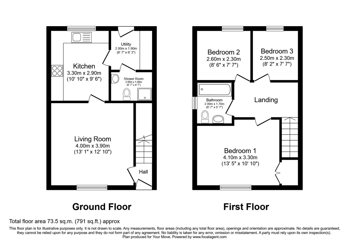 Floorplan of 3 bedroom Mid Terrace House to rent, Roseberry Street, Workington, Cumbria, CA14