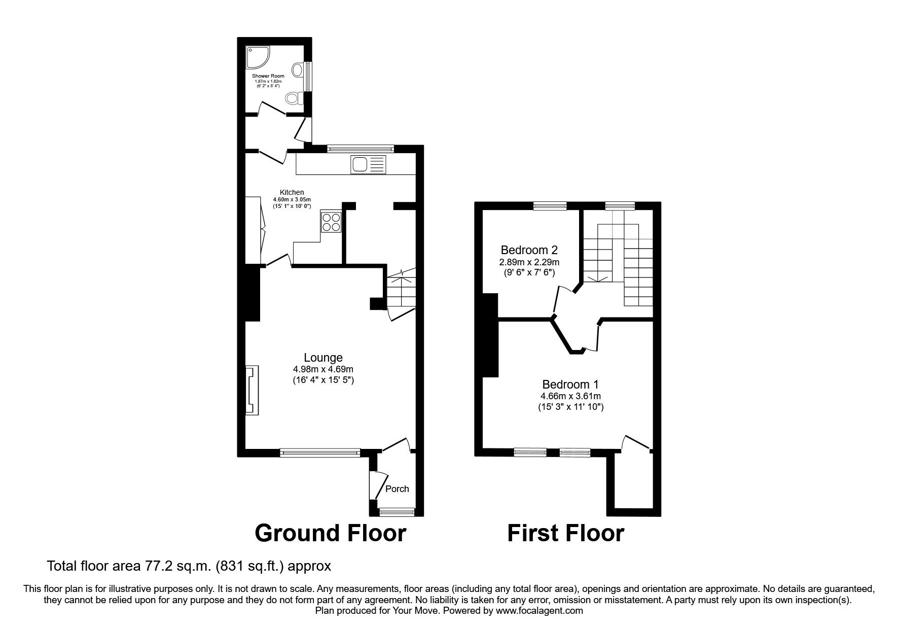 Floorplan of 2 bedroom Mid Terrace House for sale, Lowca, Whitehaven, Cumbria, CA28
