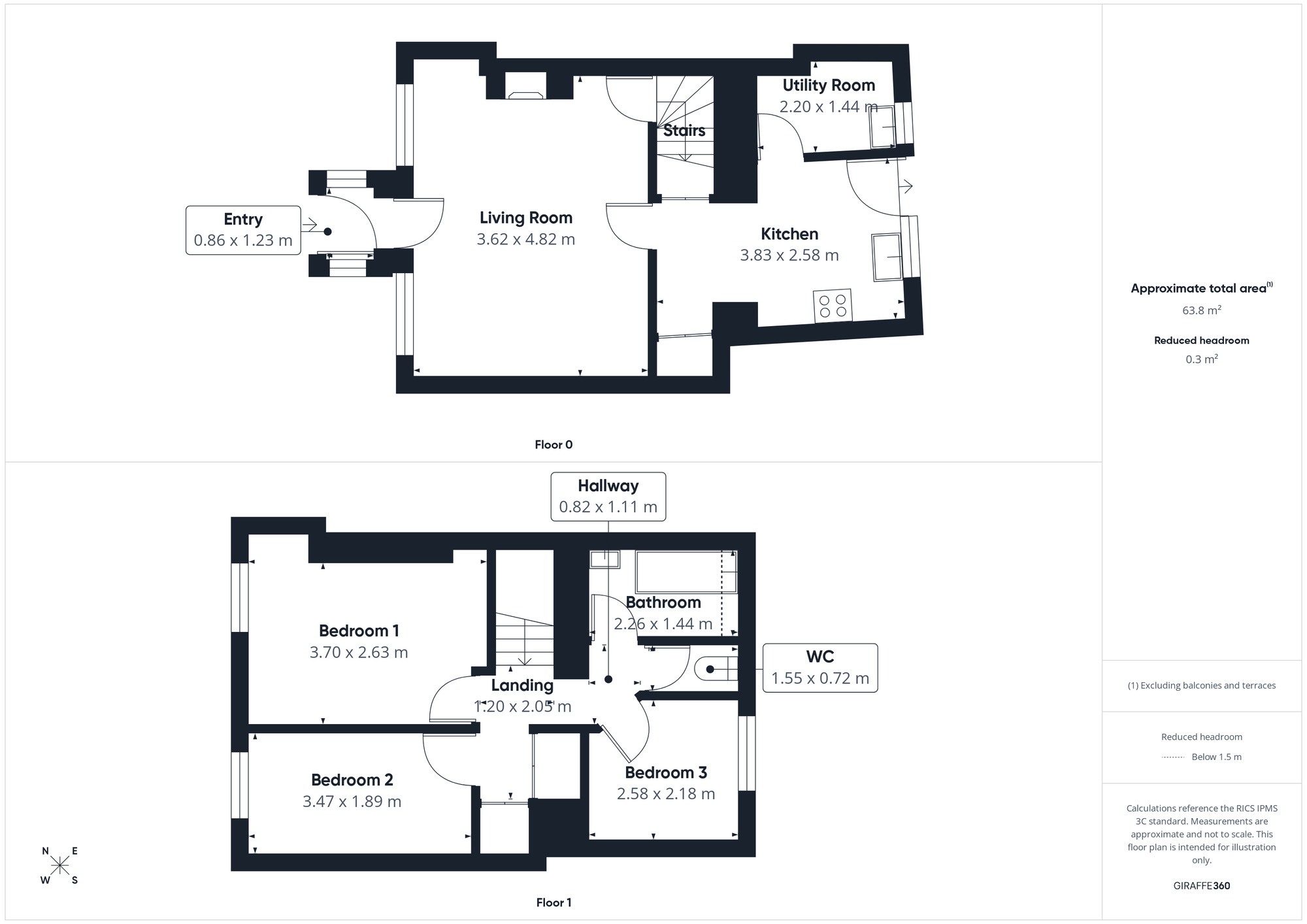 Floorplan of 3 bedroom Mid Terrace Property for sale, Hunter Bank, Great Clifton, Cumbria, CA14