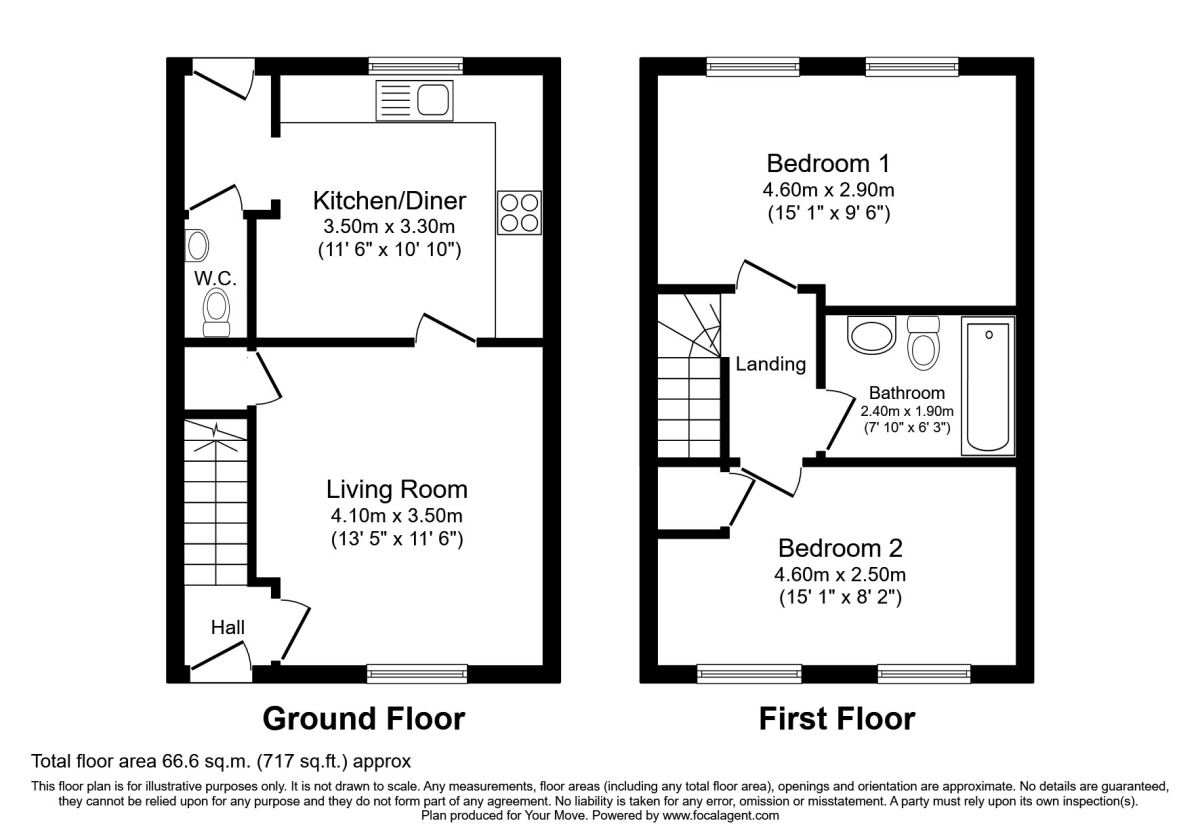 Floorplan of 2 bedroom House to rent, Acton Court, Whitehaven, Cumbria, CA28