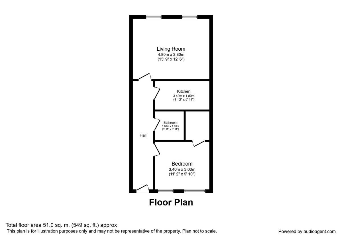 Floorplan of 1 bedroom  Flat to rent, College Street, Whitehaven, Cumbria, CA28