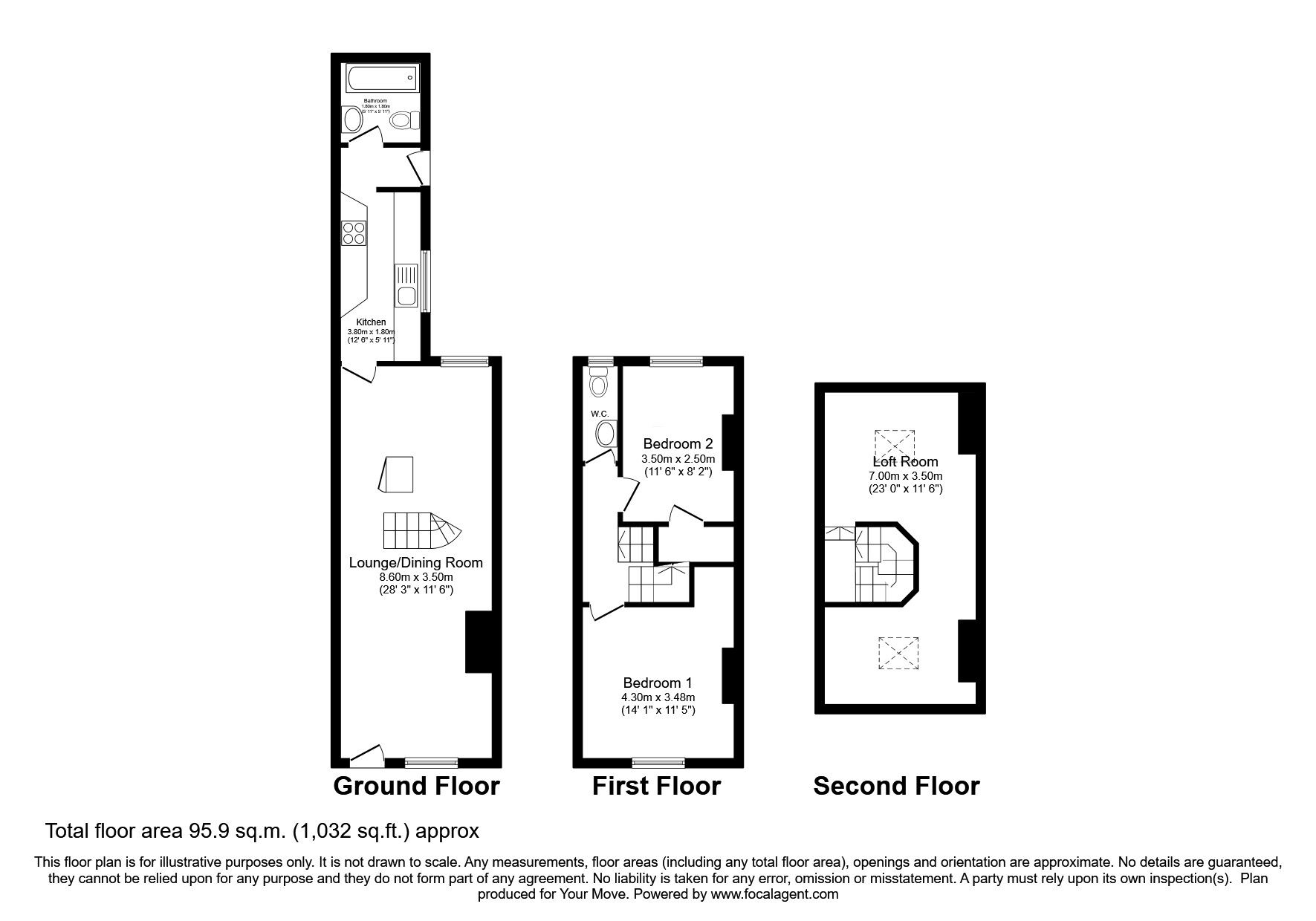 Floorplan of 2 bedroom Mid Terrace House for sale, Bedford Street, Hensingham, Cumbria, CA28