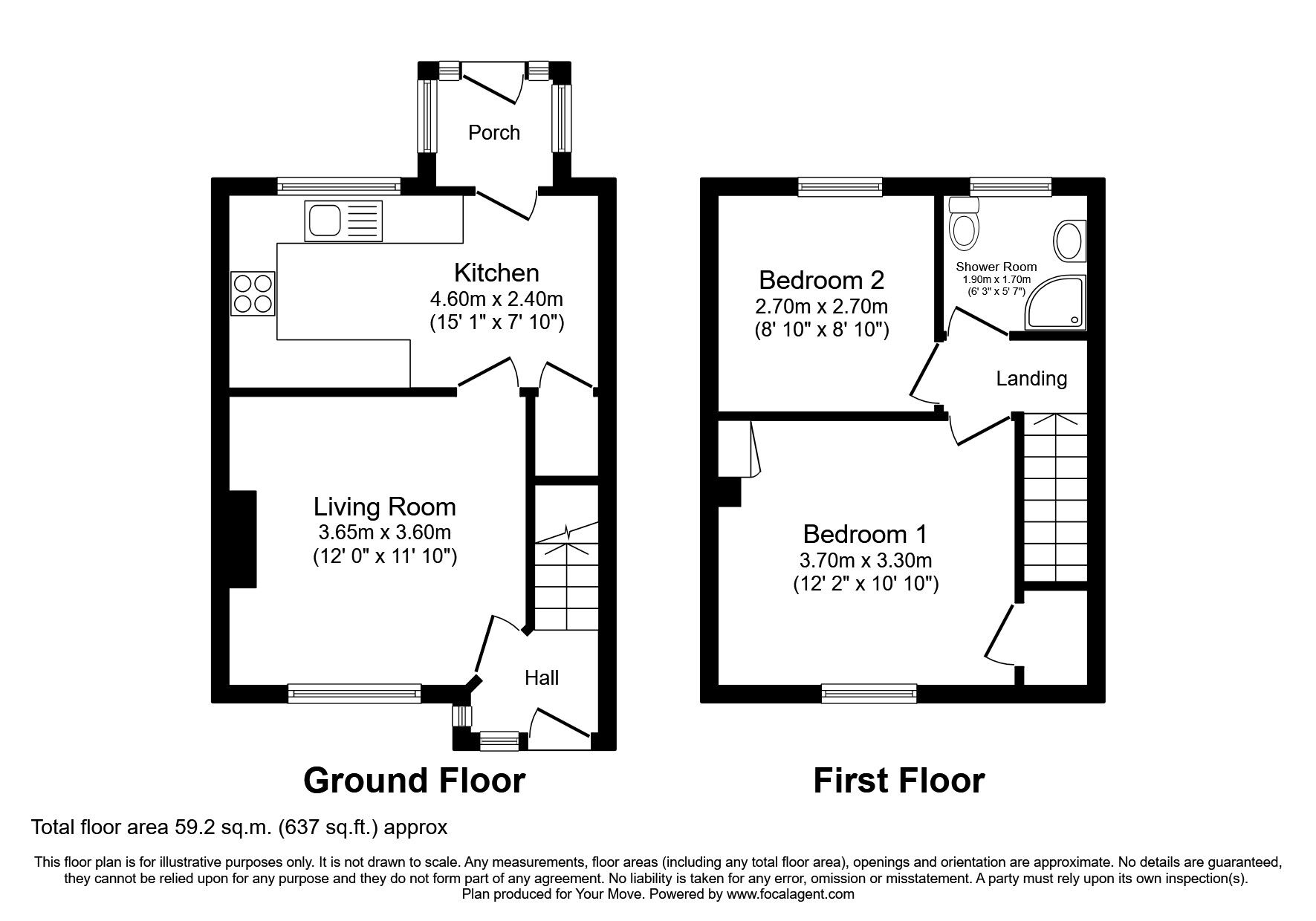 Floorplan of 2 bedroom Mid Terrace House to rent, Queens Close, Whitehaven, Cumbria, CA28