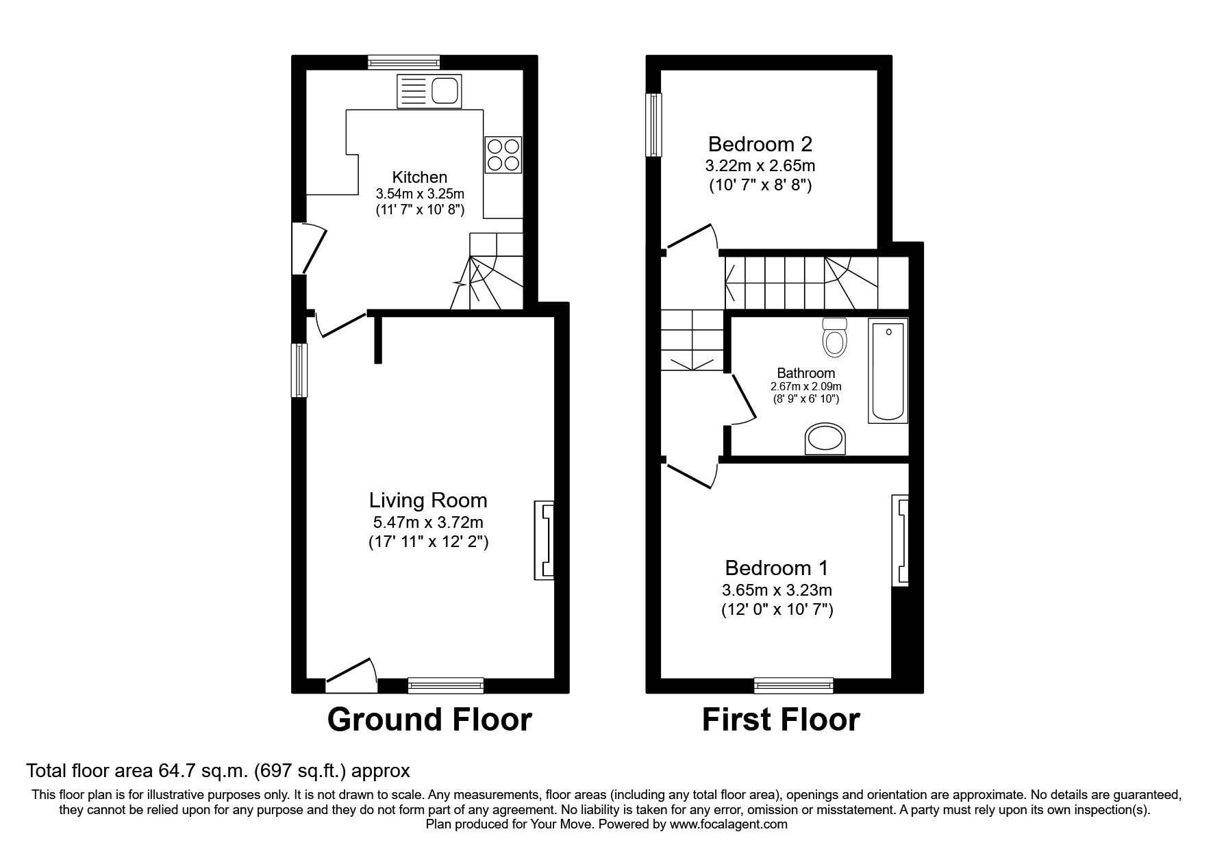 Floorplan of 2 bedroom Mid Terrace House to rent, Bookwell, Egremont, Cumbria, CA22