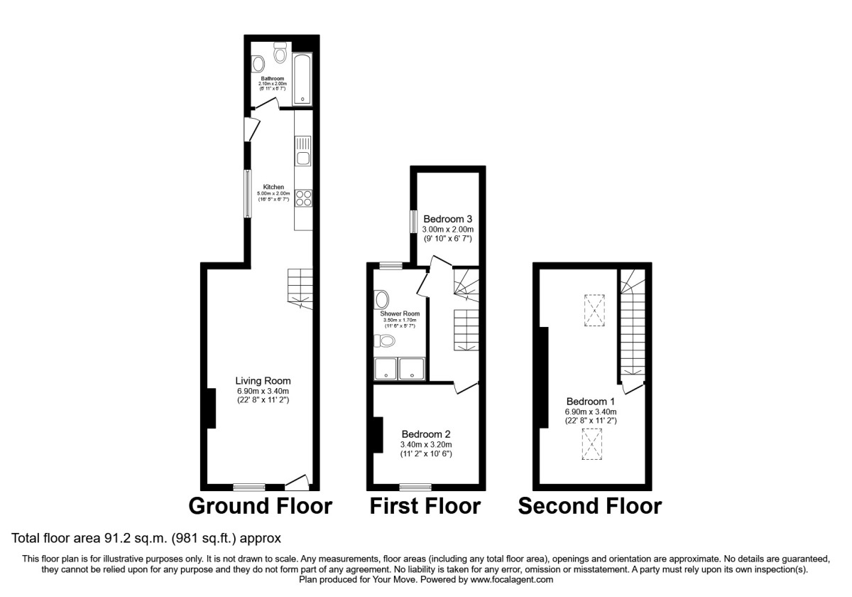 Floorplan of 3 bedroom Mid Terrace House to rent, Ennerdale Road, Cleator Moor, Cumbria, CA25