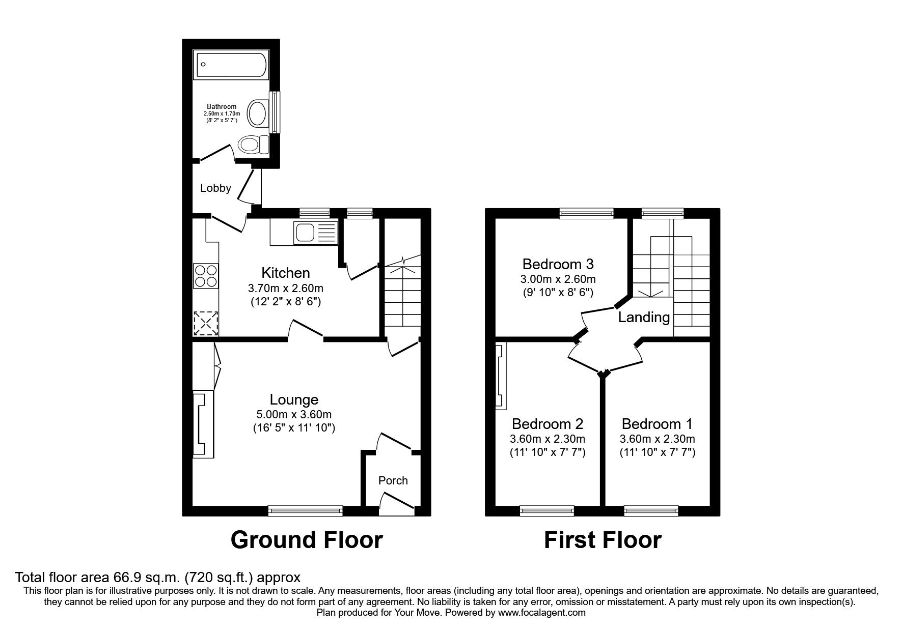 Floorplan of 3 bedroom Mid Terrace House to rent, Williamsons Lane, Hensingham, Cumbria, CA28
