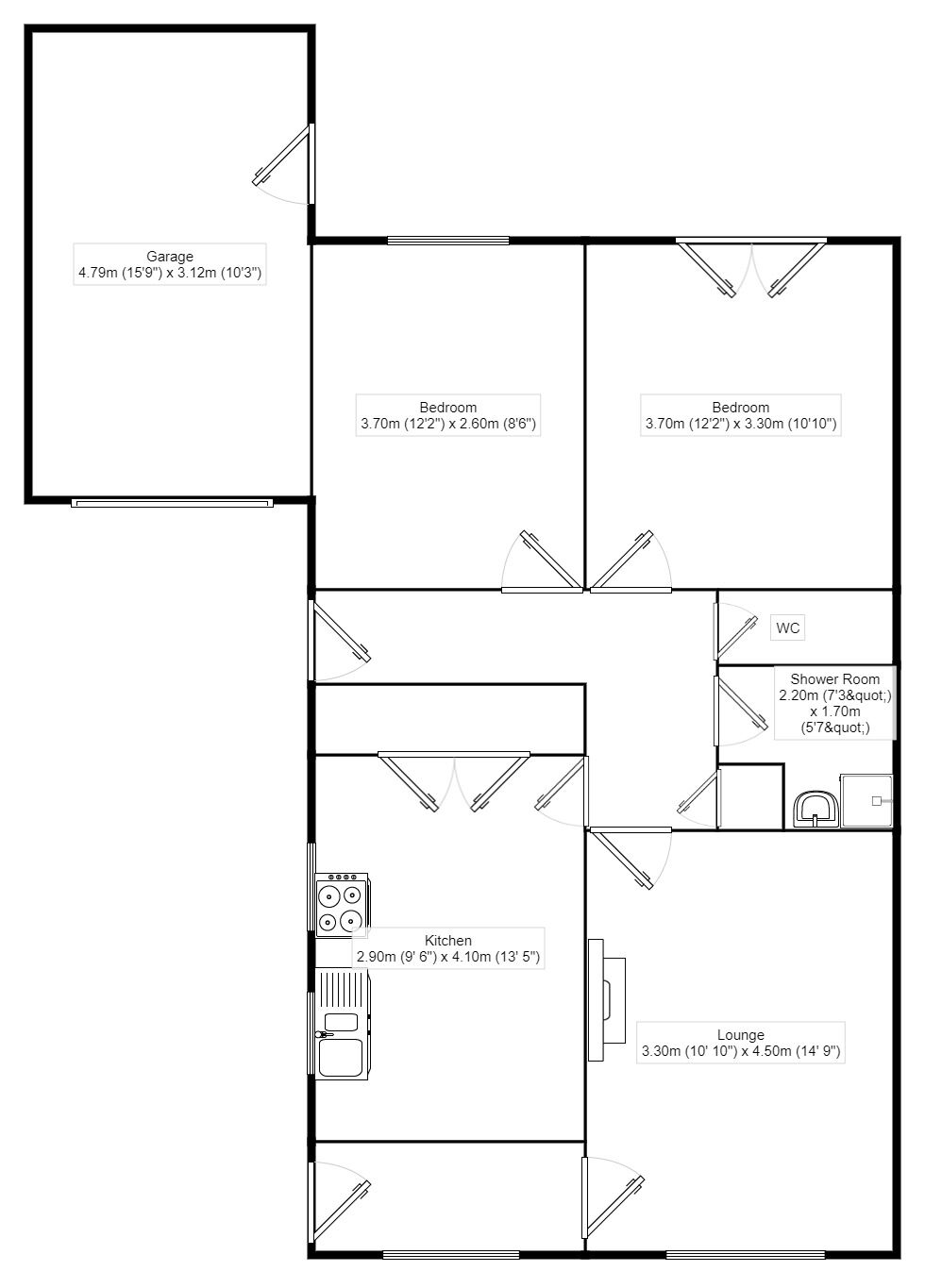 Floorplan of 2 bedroom Detached Bungalow to rent, Main Road, High Harrington, Cumbria, CA14