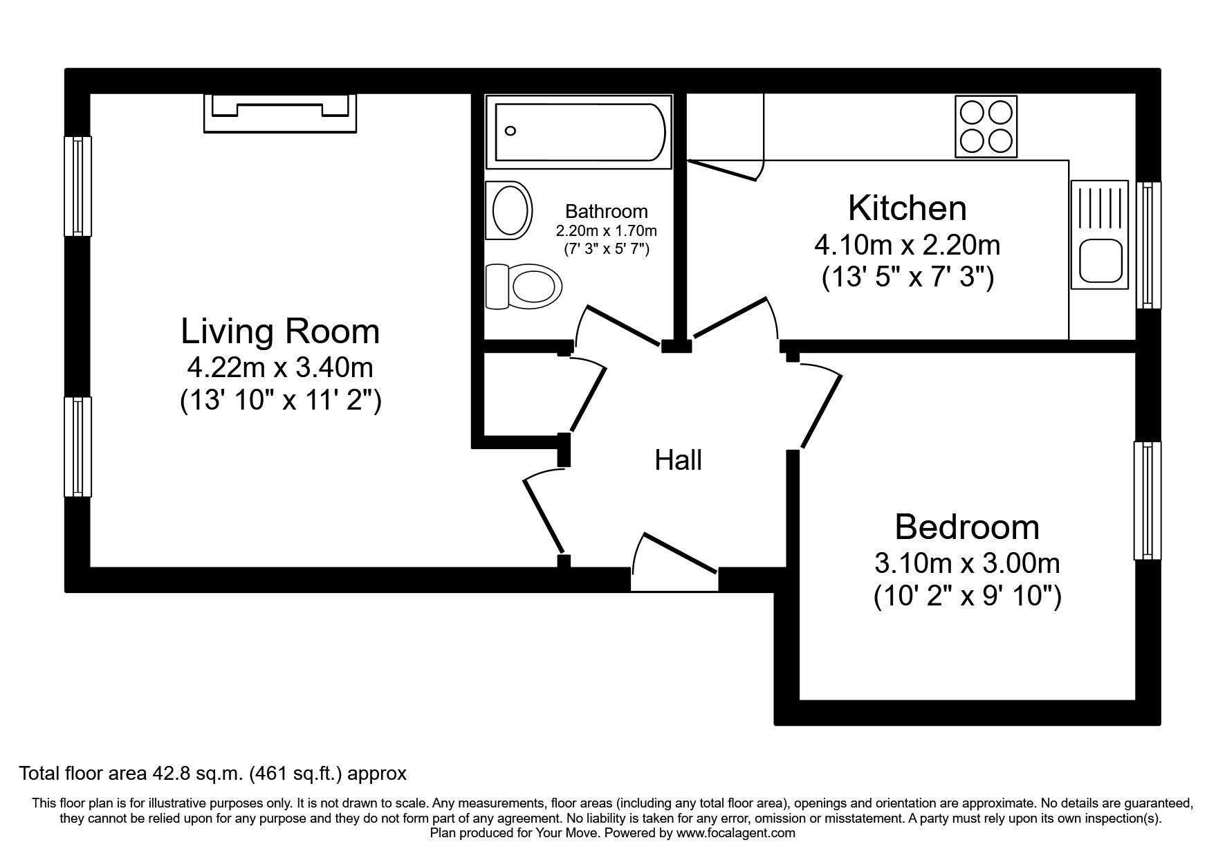 Floorplan of 1 bedroom Flat to rent, Queen Street, Whitehaven, Cumbria, CA28