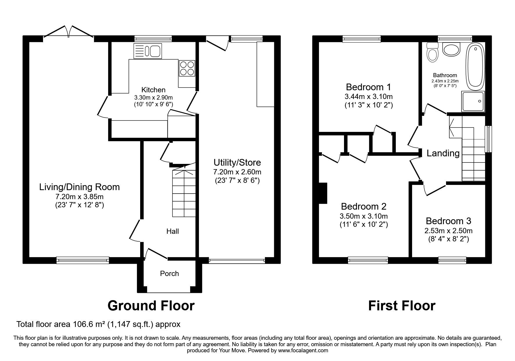 Floorplan of 3 bedroom Semi Detached House for sale, Kirkstone Road, Whitehaven, Cumbria, CA28