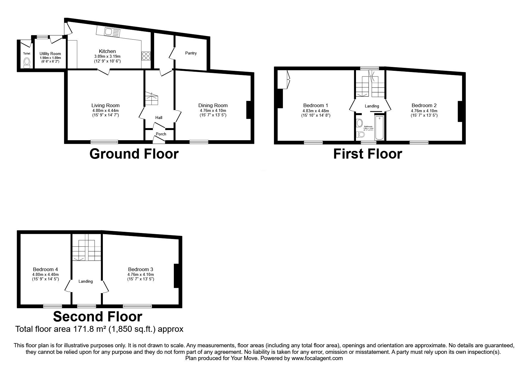 Floorplan of 4 bedroom Mid Terrace House for sale, Selby Terrace, Maryport, Cumbria, CA15