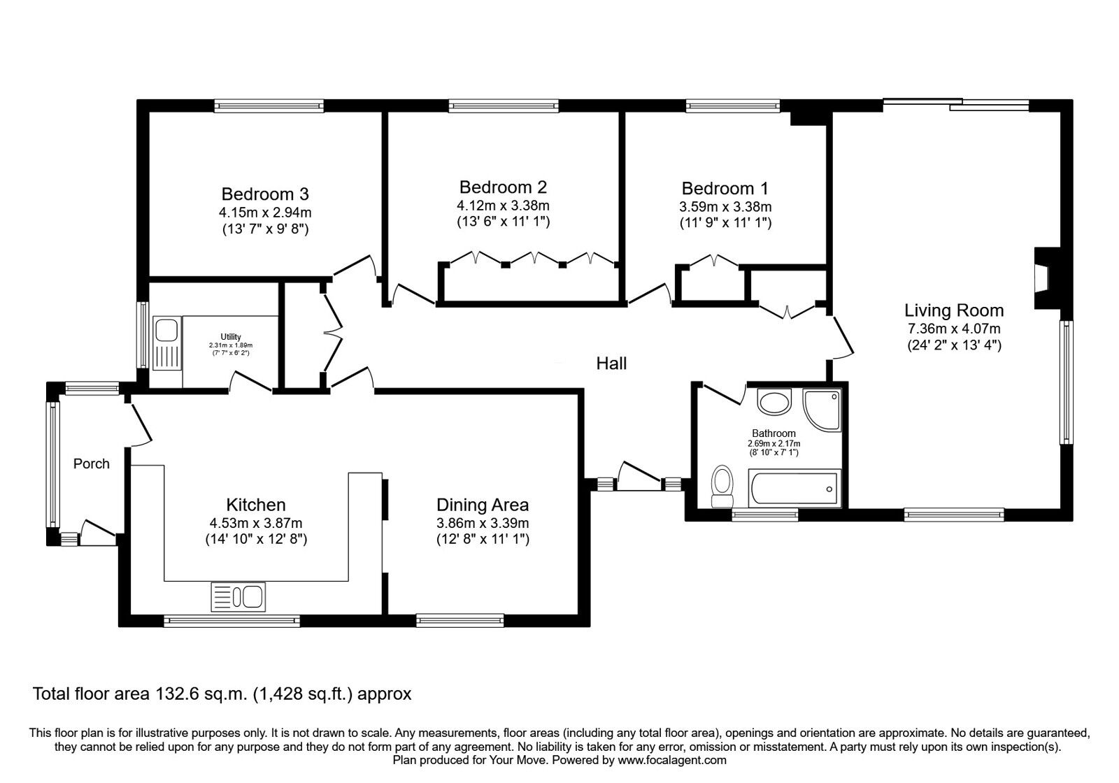 Floorplan of 3 bedroom Detached Bungalow for sale, Cleator, Cumbria, CA23