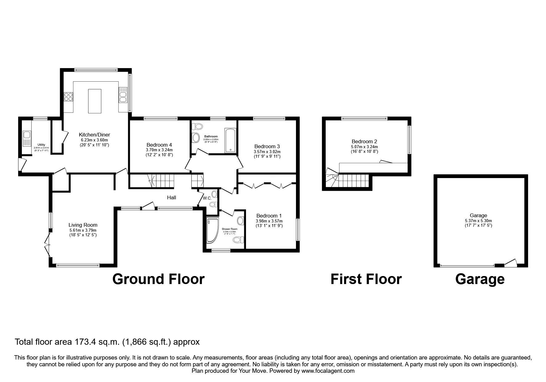 Floorplan of 4 bedroom Detached Bungalow for sale, Wellington, Seascale, Cumbria, CA20
