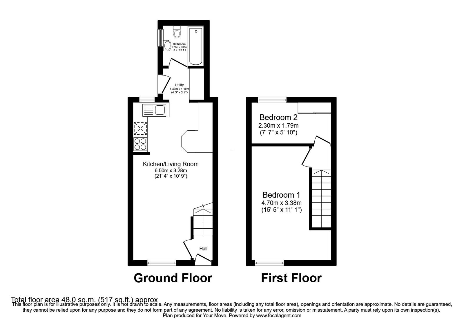 Floorplan of 2 bedroom Mid Terrace House for sale, Cranbourne Street, Workington, Cumbria, CA14