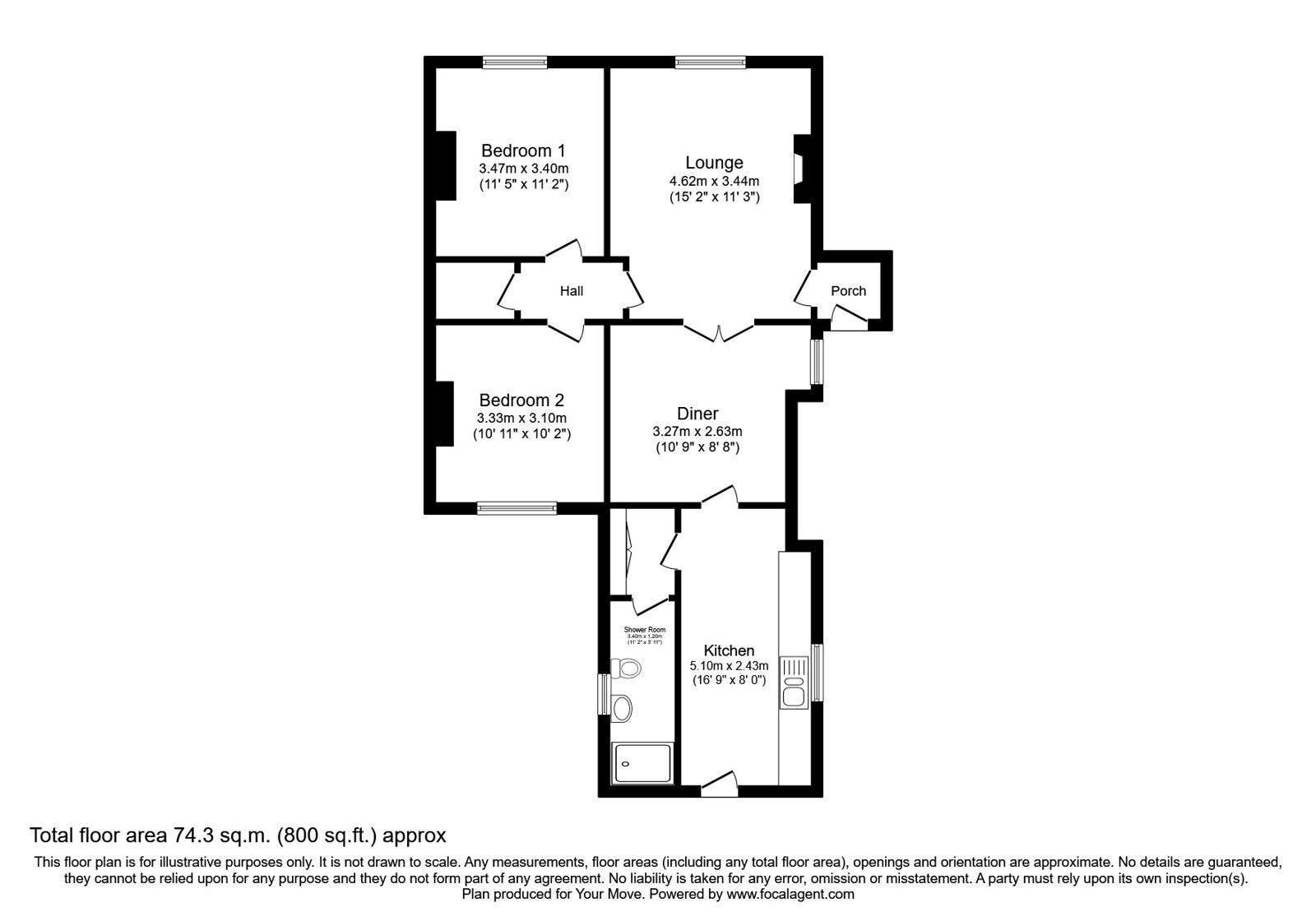 Floorplan of 2 bedroom End Terrace Bungalow for sale, High Road, Whitehaven, Cumbria, CA28