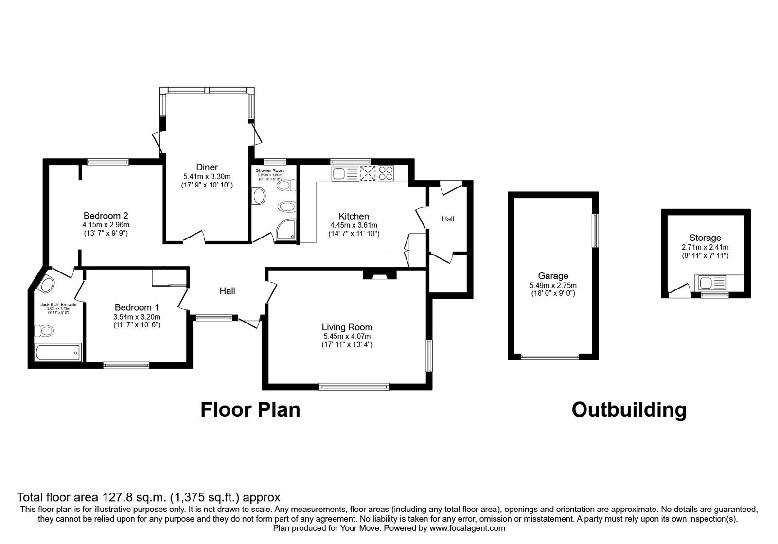 Floorplan of 2 bedroom Detached Bungalow for sale, Bankfield, Beckermet, Cumbria, CA21