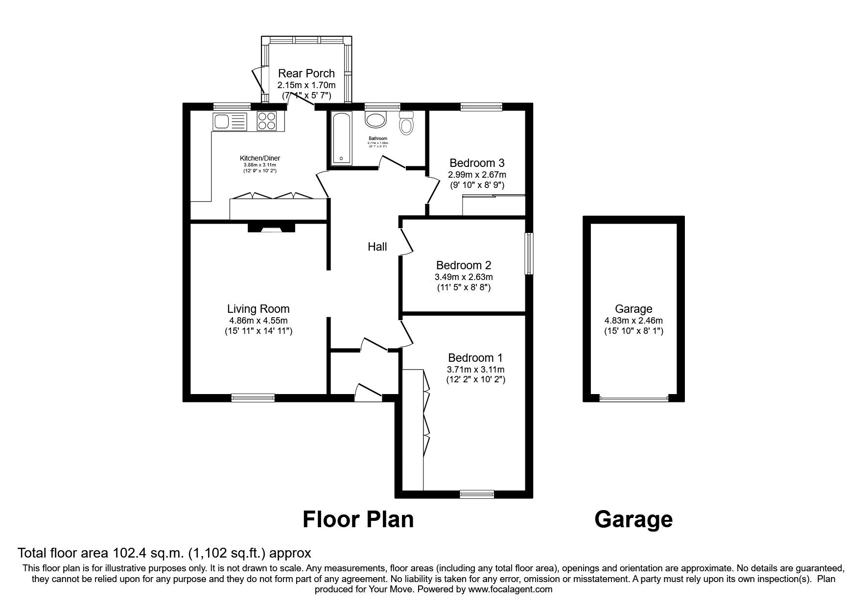 Floorplan of 3 bedroom Semi Detached Bungalow for sale, Crossings Close, Cleator Moor, Cumbria, CA25