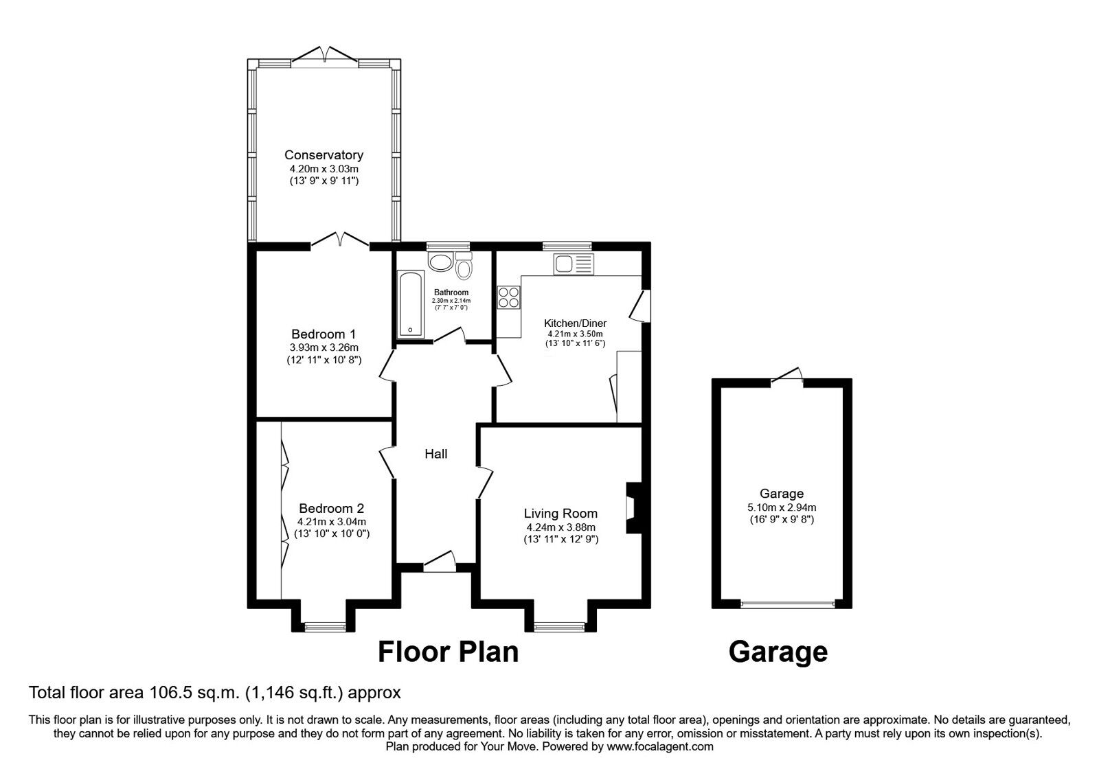Floorplan of 2 bedroom Detached Bungalow for sale, Padstow, Cleator Moor, Cumbria, CA25
