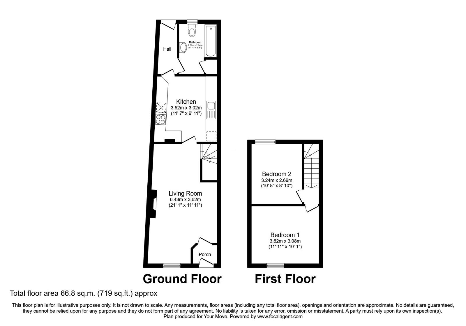Floorplan of 2 bedroom Mid Terrace House for sale, Main Street, Hensingham, Cumbria, CA28