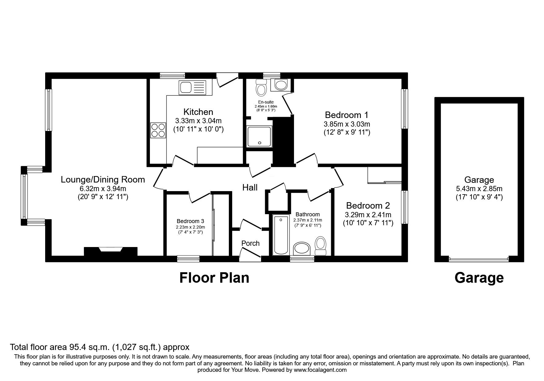Floorplan of 3 bedroom Detached Bungalow for sale, Broom Bank, Whitehaven, Cumbria, CA28