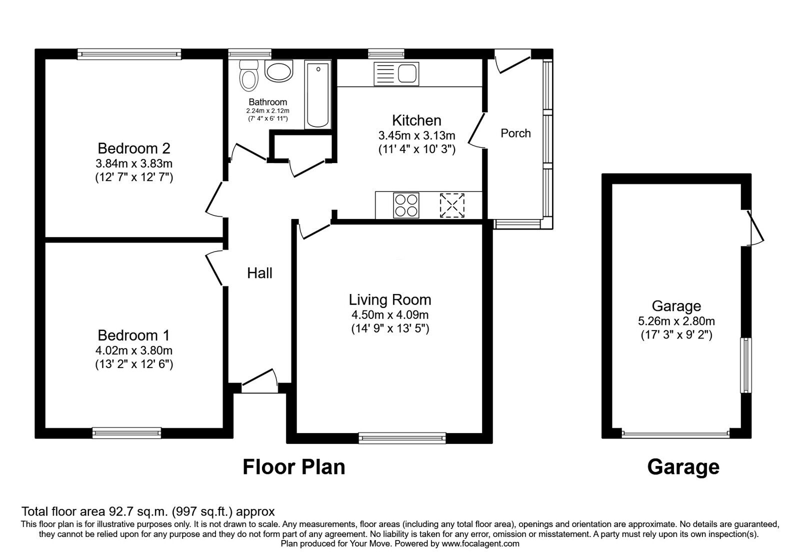 Floorplan of 2 bedroom Detached Bungalow for sale, West Spur, Moor Row, Cumbria, CA24