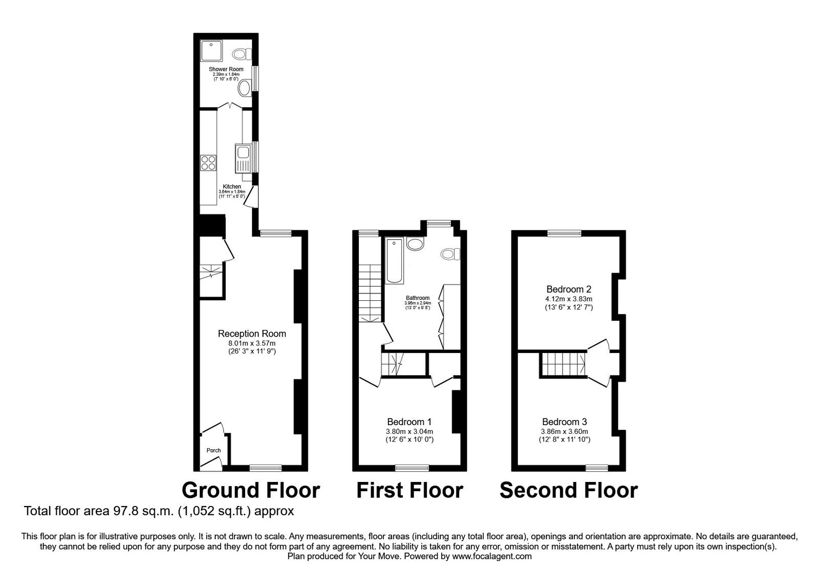 Floorplan of 3 bedroom Mid Terrace House for sale, Hugh Street, Whitehaven, Cumbria, CA28