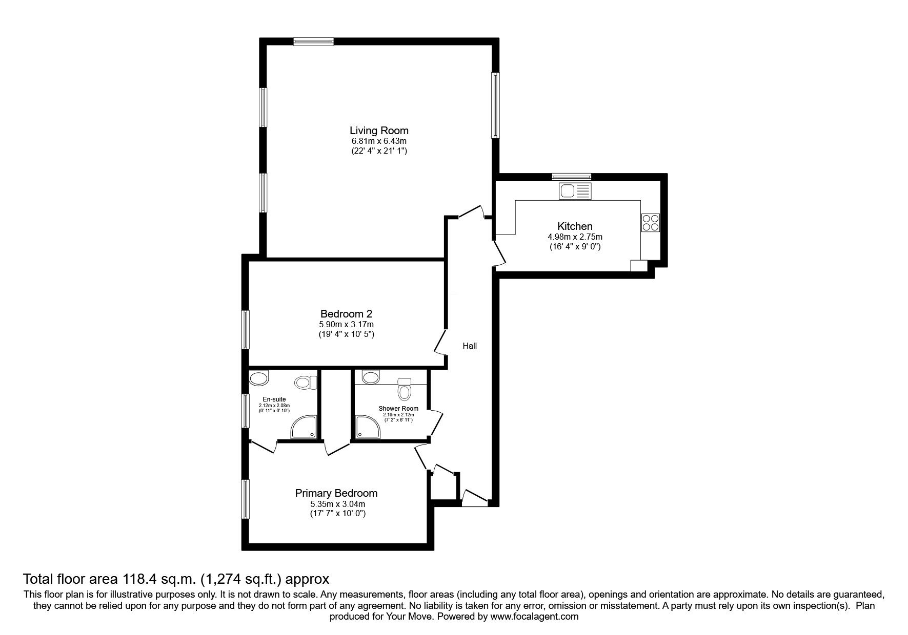 Floorplan of 2 bedroom  Flat for sale, Flatt Walks, Whitehaven, Cumbria, CA28