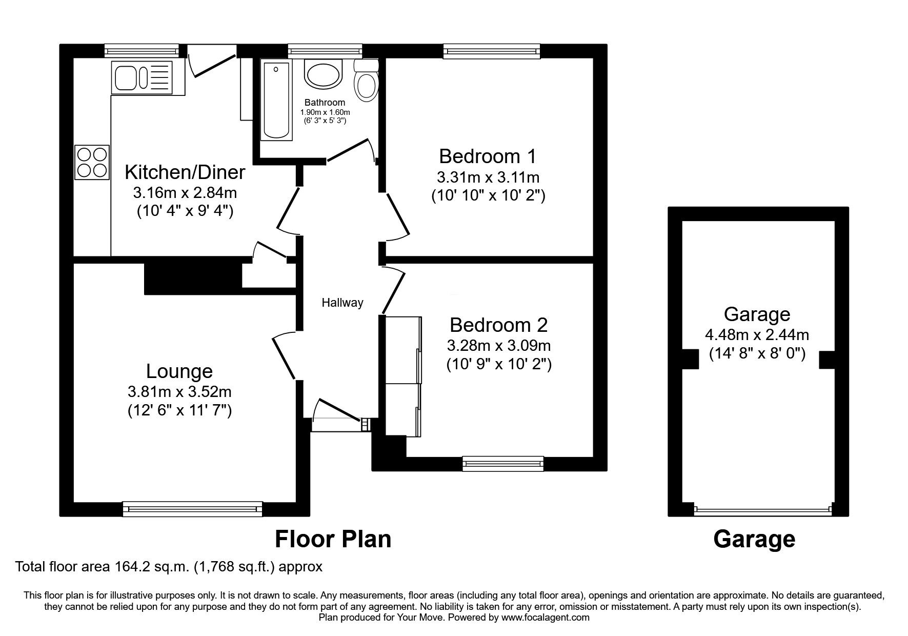 Floorplan of 2 bedroom Semi Detached Bungalow for sale, Newlands Park, Dearham, Cumbria, CA15