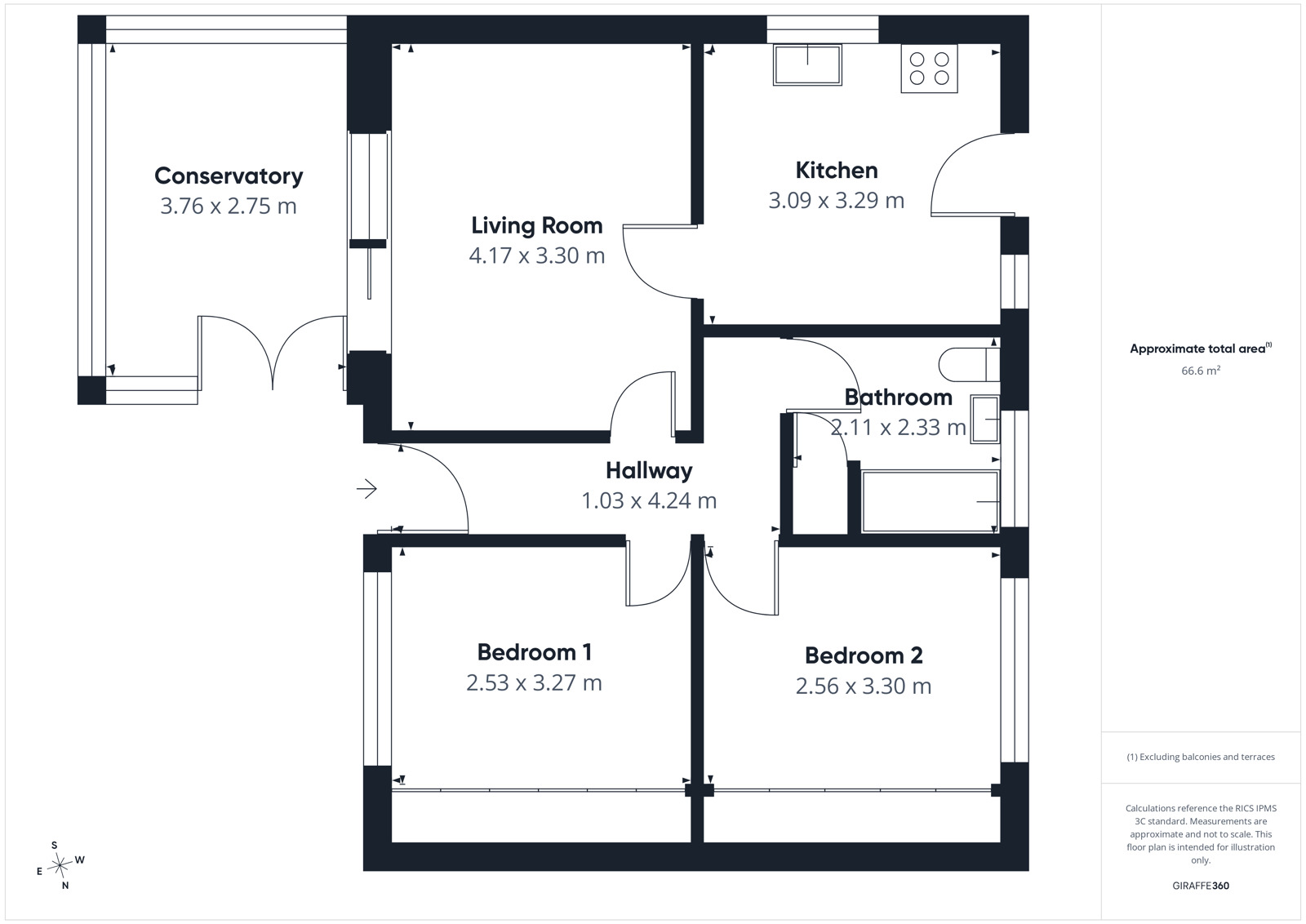 Floorplan of 2 bedroom Detached Bungalow for sale, Monkwray Brow, Whitehaven, Cumbria, CA28
