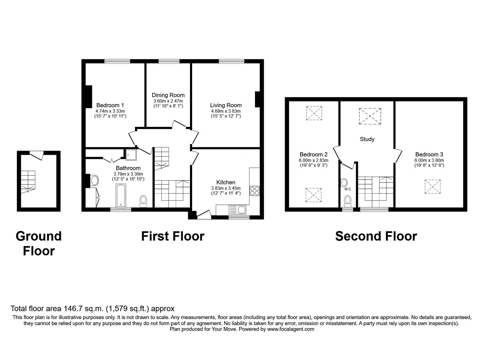 Floorplan of 3 bedroom Mid Terrace Flat for sale, King Street, Aspatria, Cumbria, CA7