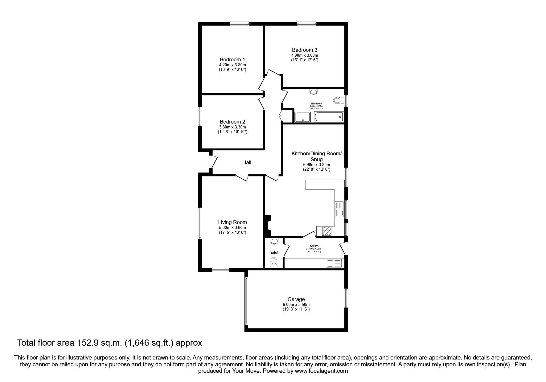 Floorplan of 3 bedroom Detached Bungalow for sale, Glen Helen Close, Wigton, Cumbria, CA7
