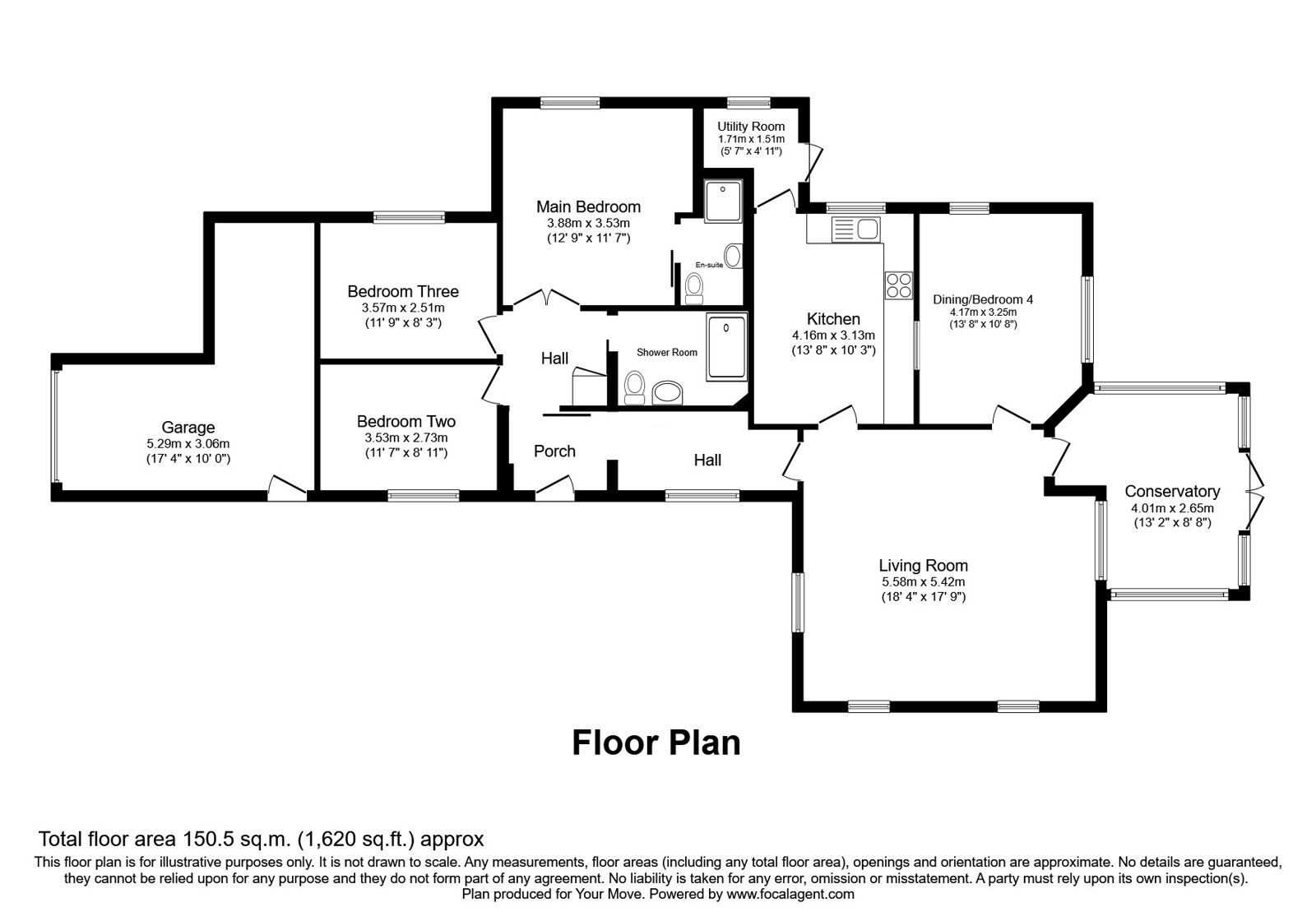 Floorplan of 3 bedroom Link Detached Bungalow for sale, Little Bampton, Wigton, Cumbria, CA7