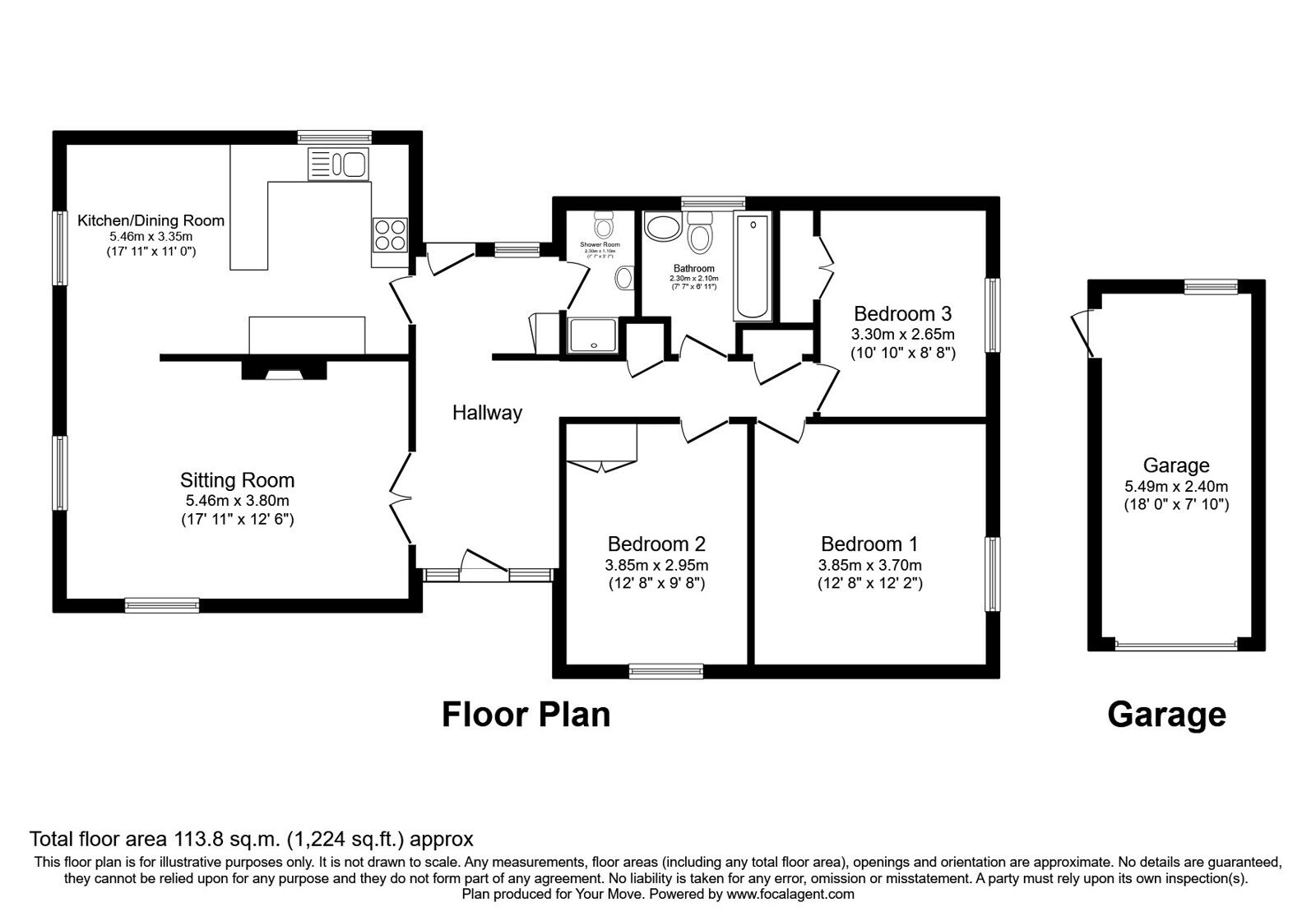 Floorplan of 3 bedroom Detached Bungalow for sale, Skinburness Road, Skinburness, Cumbria, CA7
