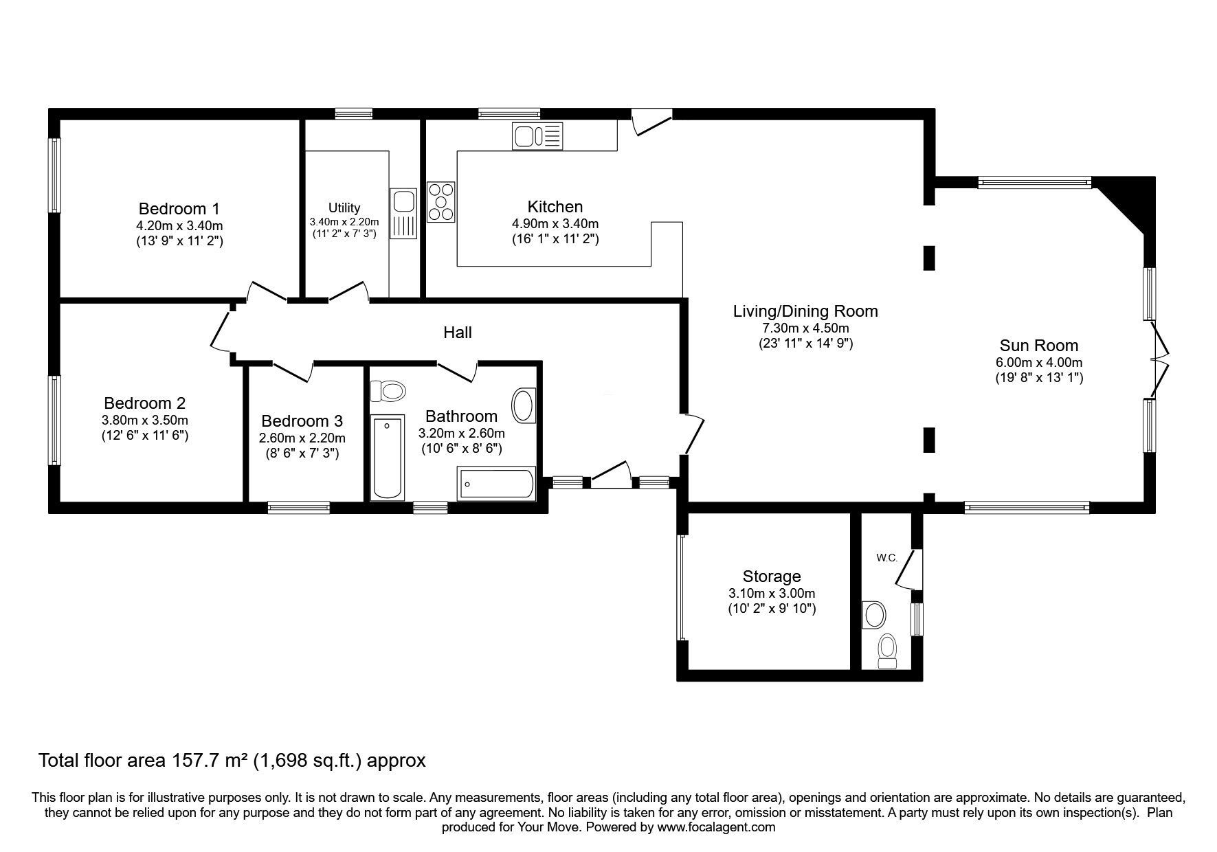 Floorplan of 3 bedroom Detached Bungalow for sale, Moricambe Park, Skinburness, Cumbria, CA7