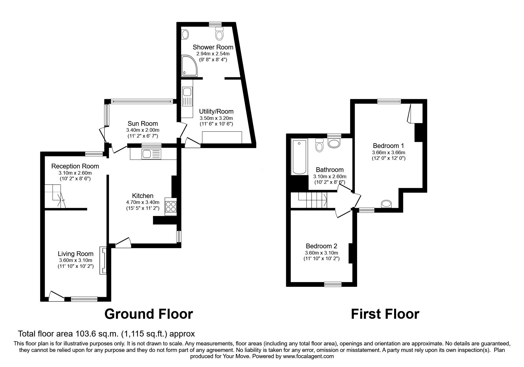 Floorplan of 2 bedroom End Terrace House for sale, Bowness-on-Solway, Wigton, Cumbria, CA7