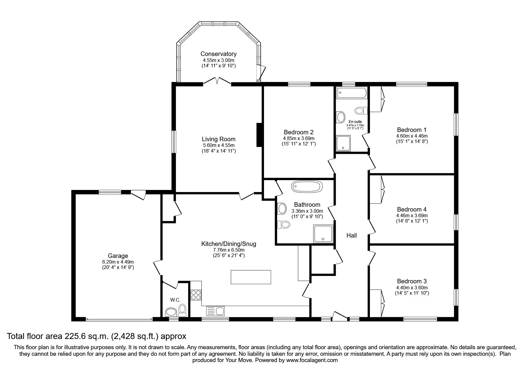 Floorplan of 4 bedroom Detached Bungalow for sale, Newton Arlosh, Wigton, Cumbria, CA7