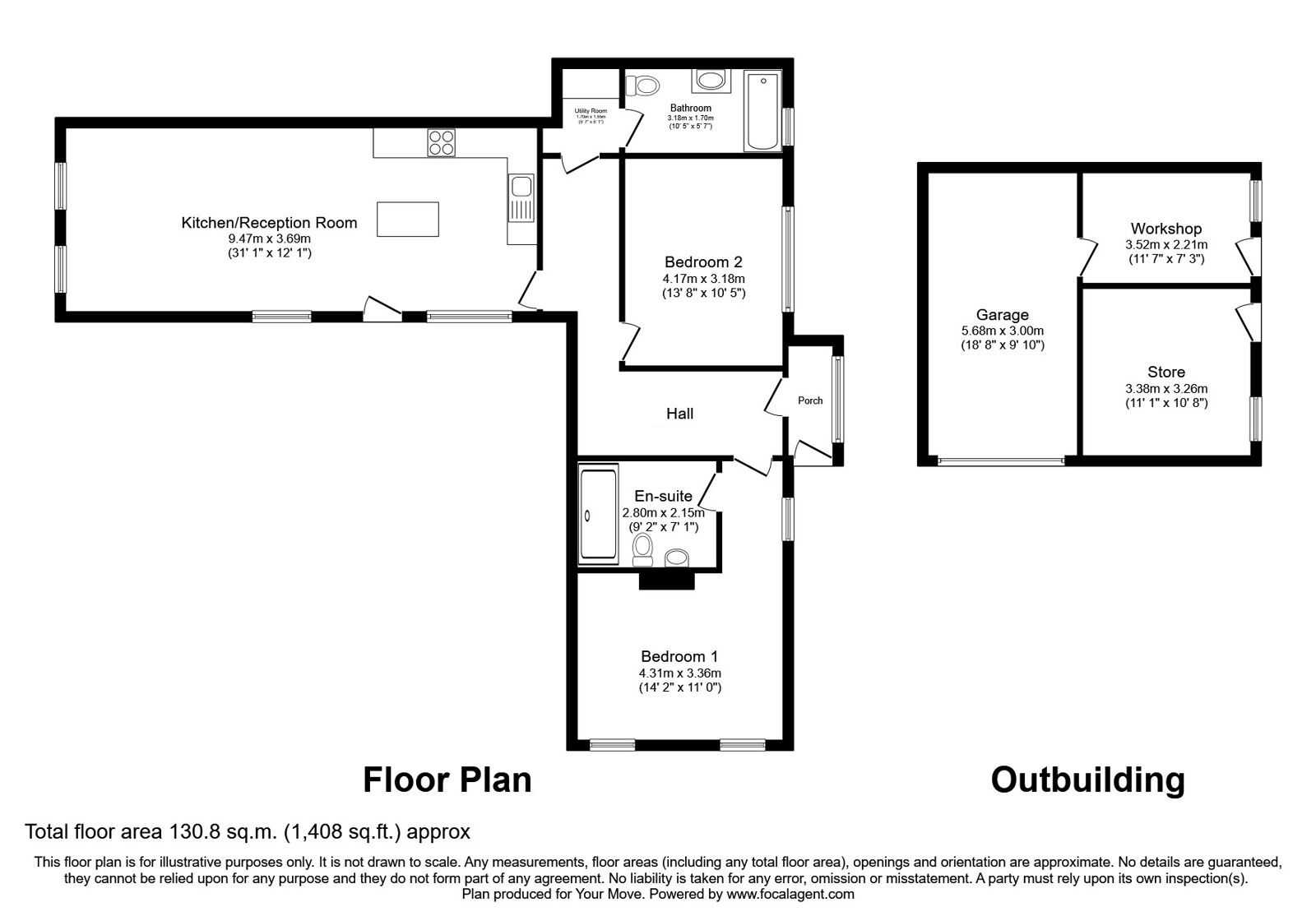 Floorplan of 2 bedroom Detached Bungalow for sale, Station Hill, Wigton, Cumbria, CA7