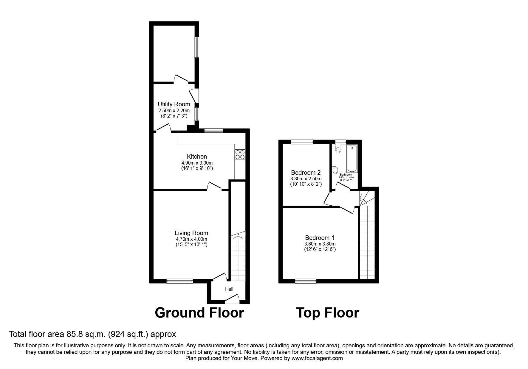 Floorplan of 2 bedroom Semi Detached House for sale, West Avenue, Wigton, Cumbria, CA7