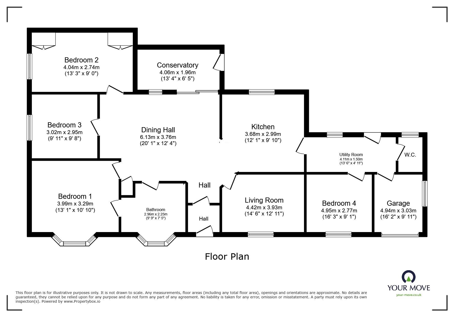 Floorplan of 4 bedroom Detached Bungalow for sale, Queens Park, Aspatria, Cumbria, CA7