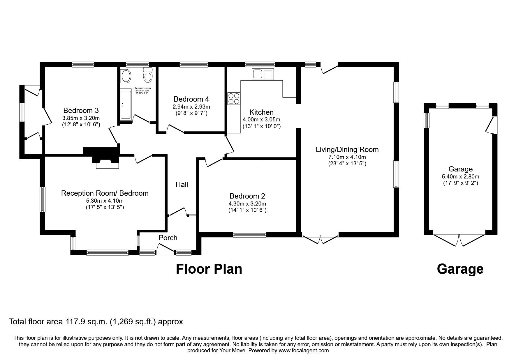 Floorplan of 4 bedroom Detached Bungalow for sale, Wheyrigg, Wigton, Cumbria, CA7